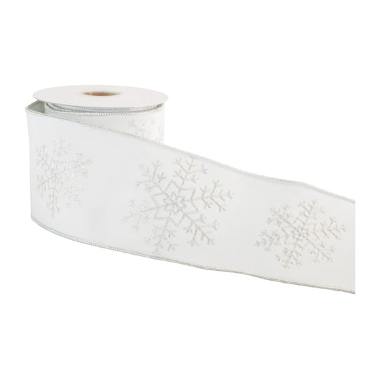 Melrose 4" x 5yd. Glitter Snowflake Wired Ribbon